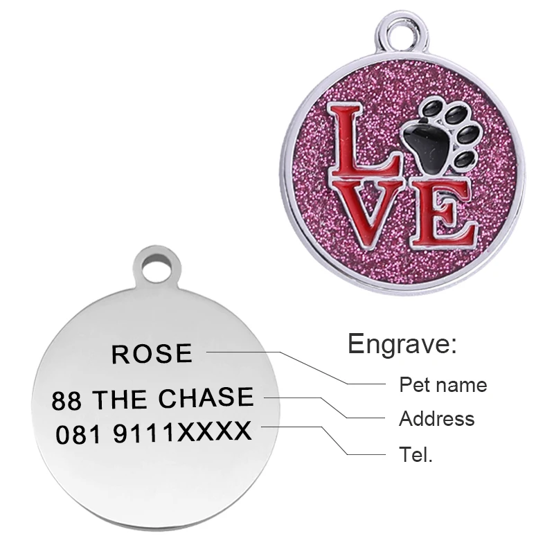 Etiquetas de identificación para perros y gatos, accesorios de decoración, etiquetas de identificación para perros, collares, etiqueta de gato de acero inoxidable, etiqueta personalizada, grabado gratis