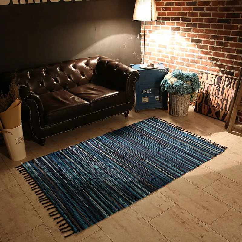 Alfombra y alfombra Retro hecha a mano con borlas de tela de algodón para el hogar, tapiz para el salón, alfombra absorbente para el suelo, decoración Bohemia para cocina