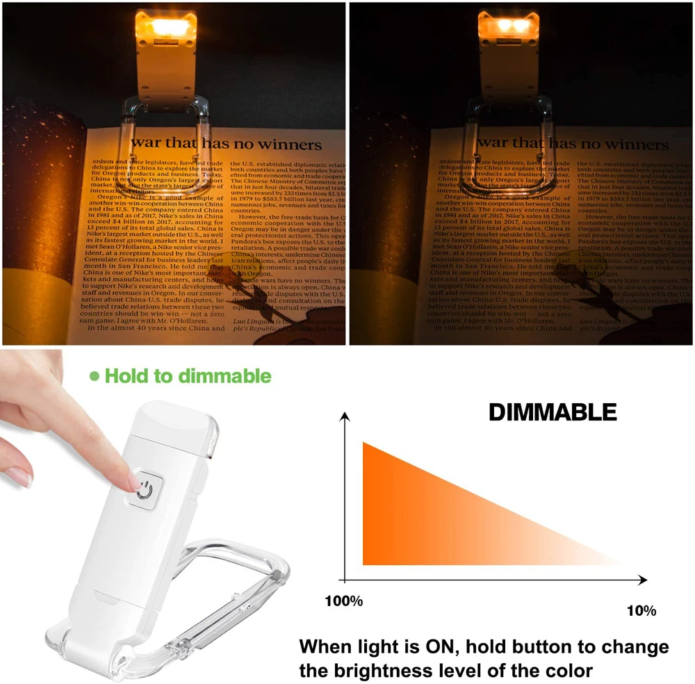 Nueva luz de lectura de libros recargable por USB, brillo ajustable, Clip LED en luz de libro, lámpara de libro para el cuidado de los ojos para niños, luz de lectura