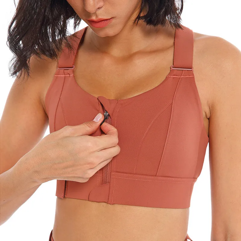 Sujetadores deportivos ajustados para mujer, Top corto, chaleco de Yoga con cremallera frontal, talla grande, correa ajustable, a prueba de golpes, gimnasio, Fitness, sujetador Atlético