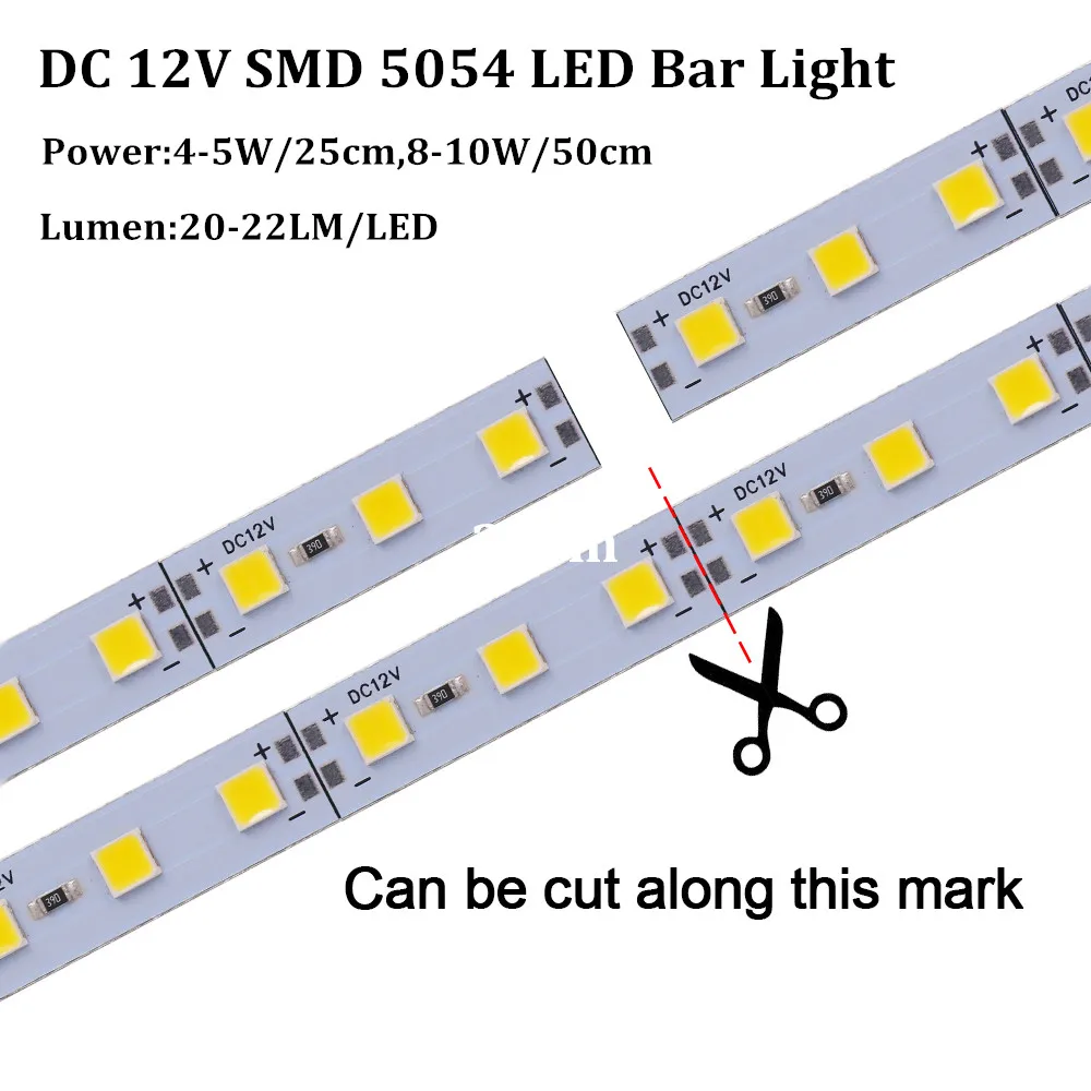 Tira de luz Led dura de 12V CC, 25cm, 50cm, SMD 5054, tira rígida de aluminio, lámpara para debajo del gabinete de cocina