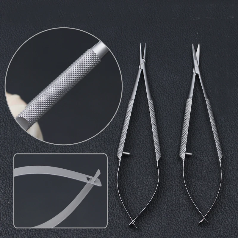 Nuevo 4 unids/set instrumentos microquirúrgicos oftálmicos 12,5 cm tijeras + porta agujas + pinzas herramienta quirúrgica de acero inoxidable