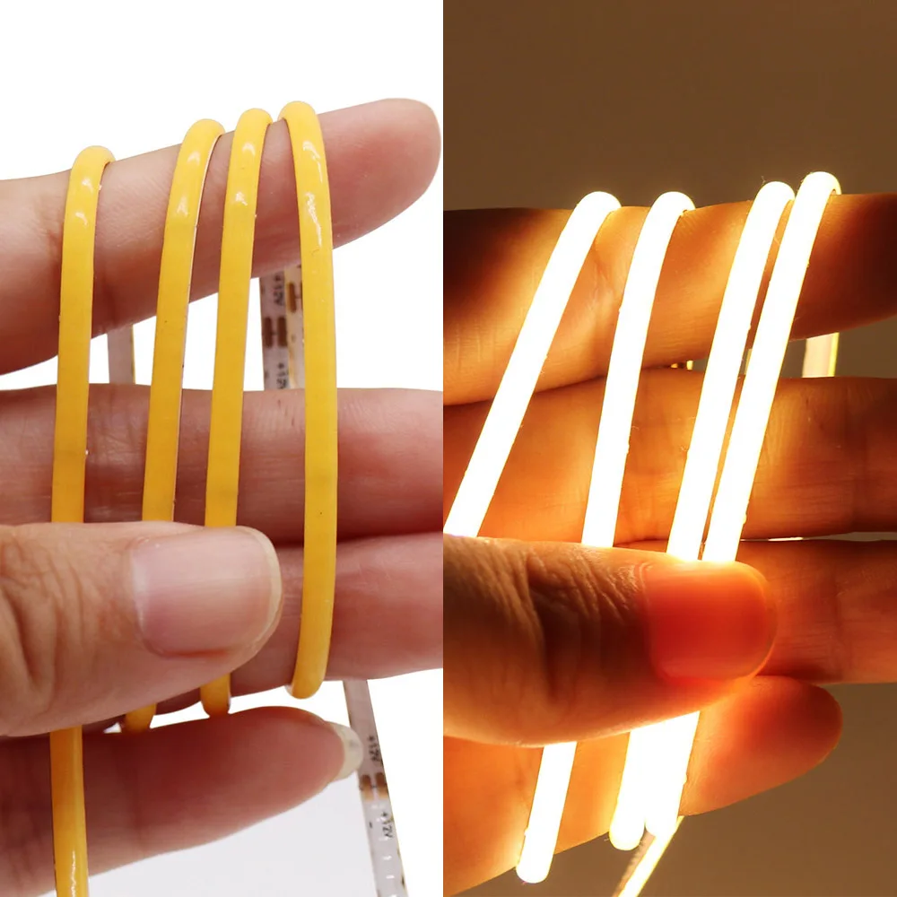 Tira de luces LED COB súper fino de 5V y 3mm para decoración DIY de juguetes, luces de cinta flexibles blancas frías alimentadas por batería USB de 480LED/m, color rojo