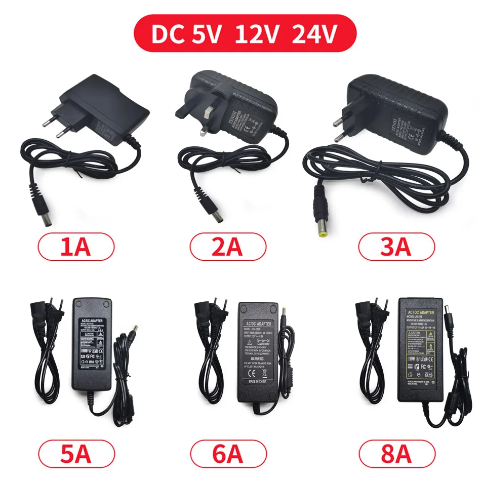 Adaptador de fuente de alimentación DC 5V 12V 24V AC 100V-240V 1A 2A 3A 5A 6A 8A 10A adaptador convertidor de cargador para lámpara de luz de tiras LED 5050