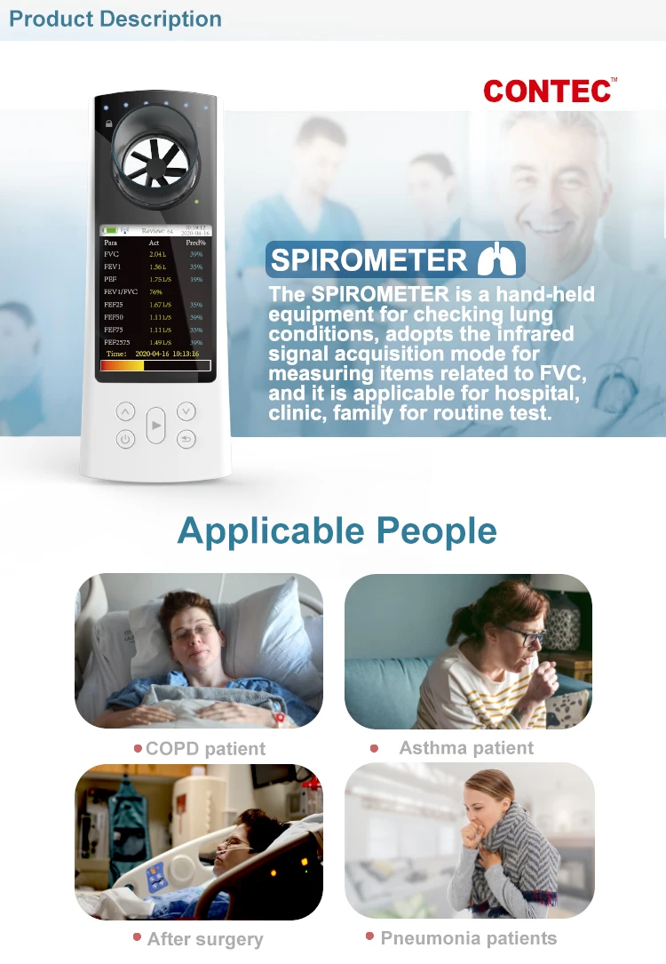 CONTEC Espirómetro Digital Bluetooth SP80B Espirometría Vitalógrafo Diagnóstico de Respiración Pulmonar + Software para PC