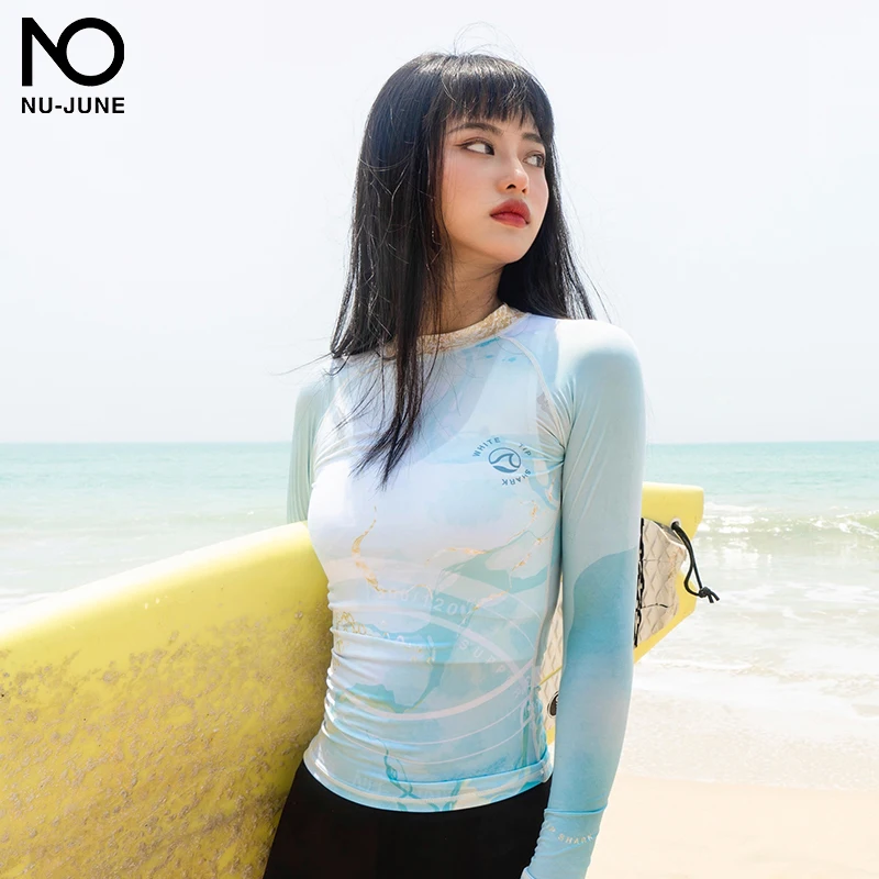 Nu-june traje de baño de manga larga para mujer, traje de baño de protección solar, pantalones de piel de buceo, traje de surf dividido, traje de buceo flotante
