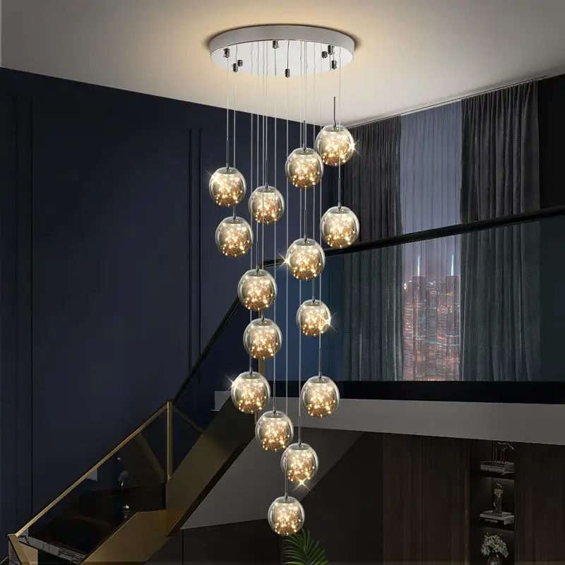 Bola de cristal LED moderna, candelabro regulable, Lustre de escalera, candelabro de habitación, Lustre, decoración del hogar, candelabro de techo