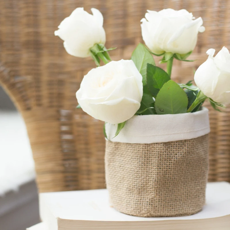 Cesta de flores de papel Kraft Retro para maquillaje de escritorio, cesta de almacenamiento de tela lavable, cubierta de maceta de flores, soporte para bolígrafos, suministros para el hogar