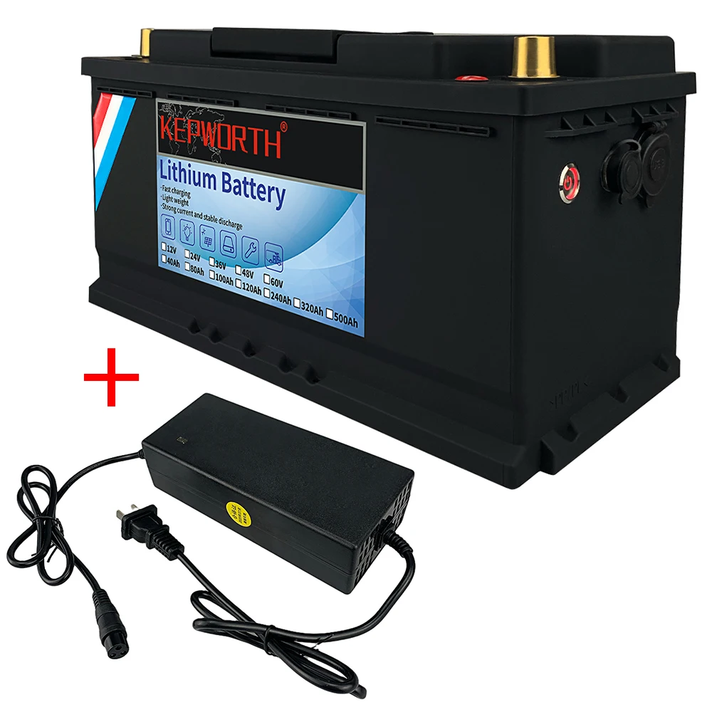Batería de fosfato de hierro y litio KEPWORTH LiFePO4 de 12V 24V con BMS 50 100 120 135 300Ah para carrito de golf EV RV almacenamiento de energía Solar