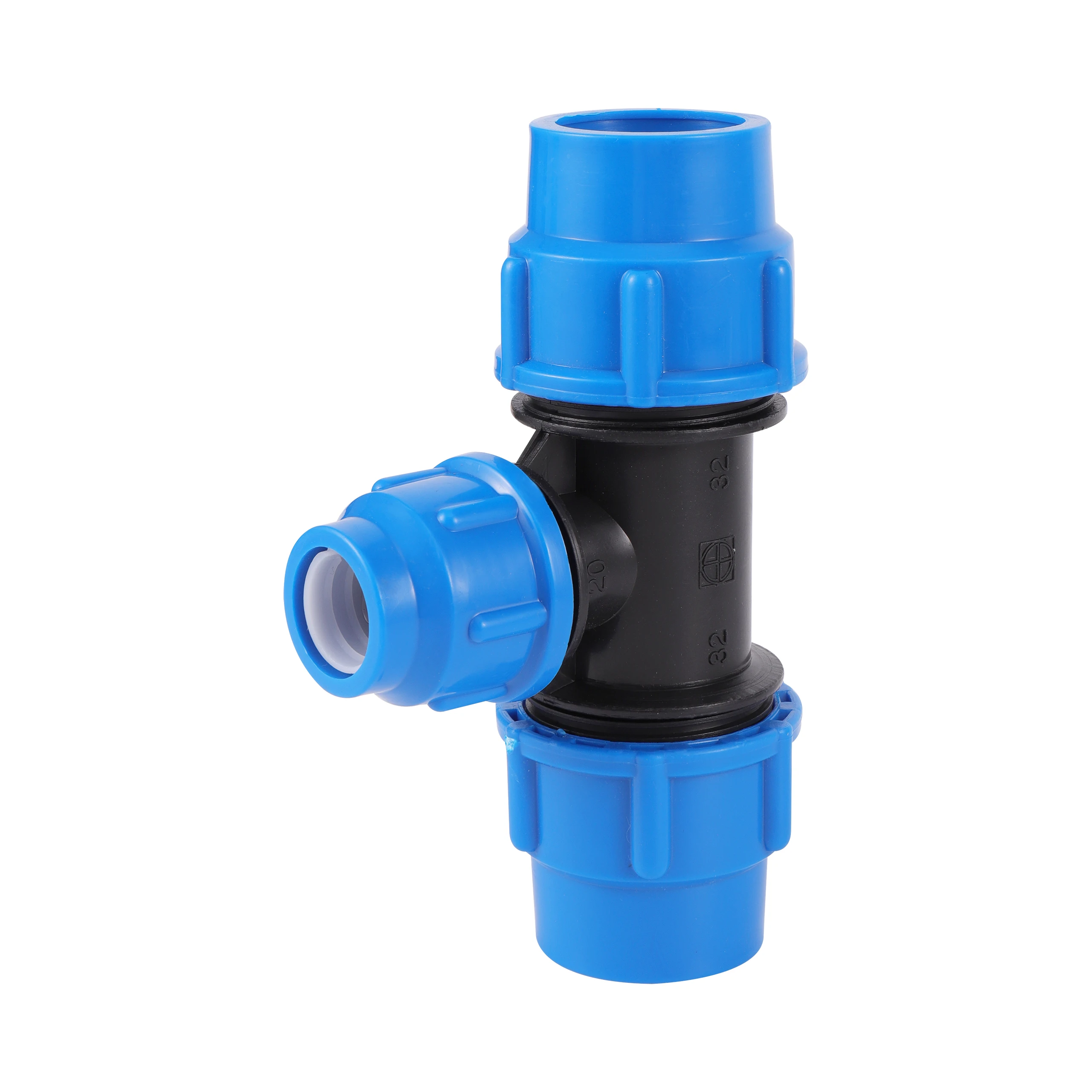 Conector reductor en T de tubo de PVC PE de 20/25/32/40/50mm, divisor de agua, conector de conversión de tubería de riego de jardín agrícola, azul