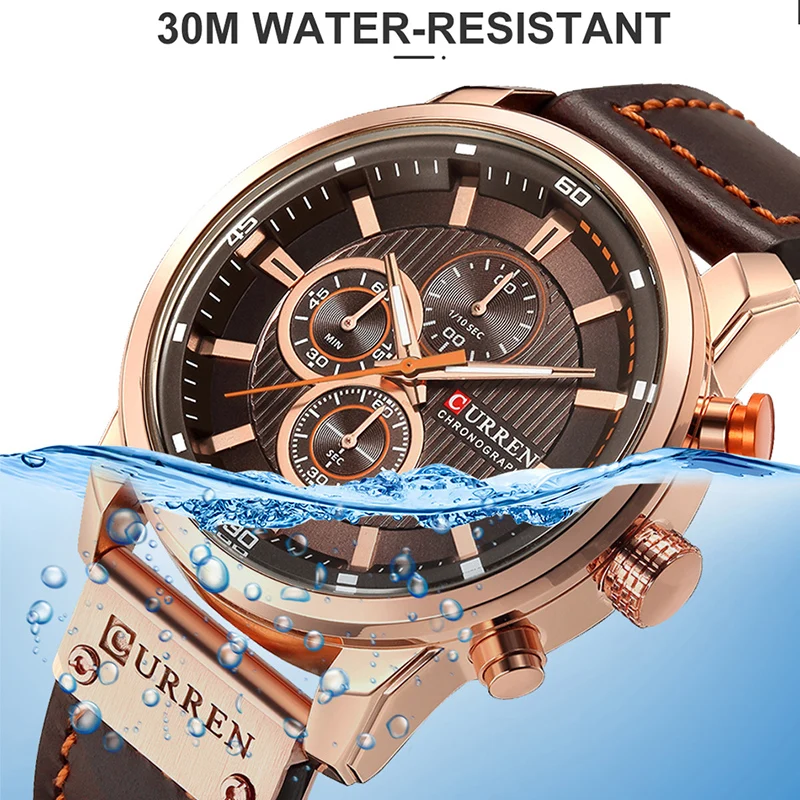 CURREN-reloj deportivo de cuero para hombre, cronógrafo de cuarzo, militar, Masculino