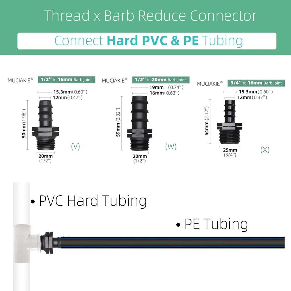Conectores de agua de tubo de 16, 20 y 25MM, adaptador de acoplamiento igual, tapón de extremo en T, accesorios de púas para riego por goteo, 1/2 3/4''