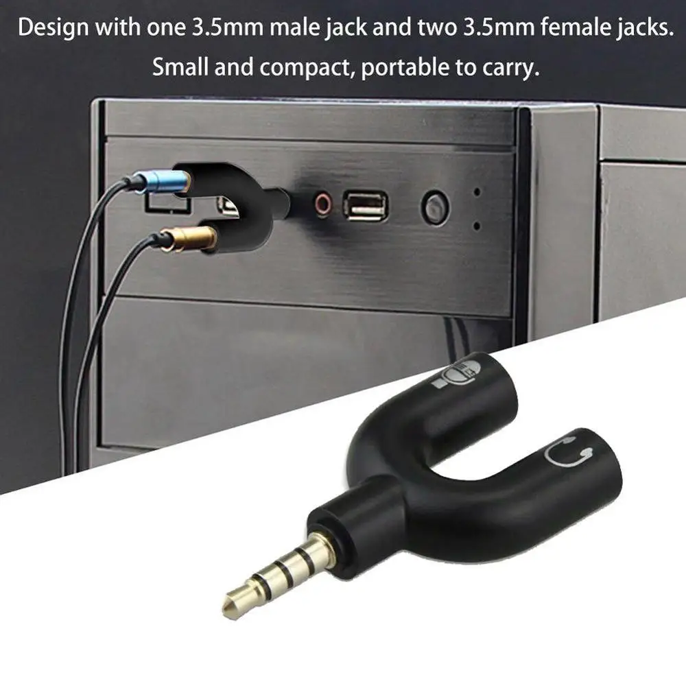 1 pieza de adaptador doble en forma de U de 3,5mm, enchufe para auriculares, Cable de Audio, divisor de micrófono, conector giratorio 2 en 1, adaptador de enchufe