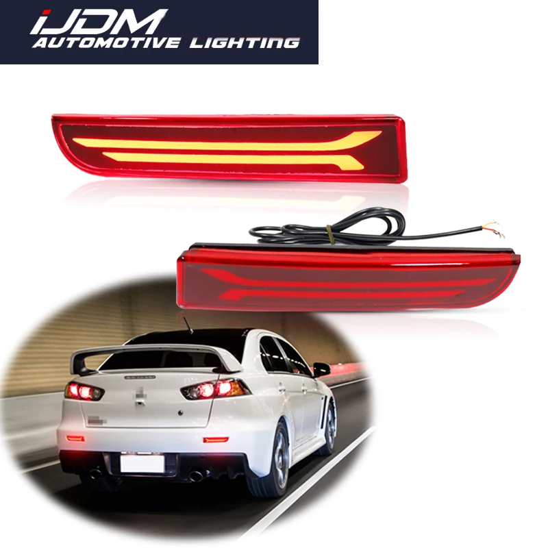 2x para Mitsubishi Lancer Evo X Outlander Reflector rojo trasero LED parachoques freno parada luz de marcha luces antiniebla luz de giro