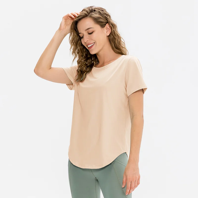Top de Yoga para mujer, Camiseta deportiva de manga corta sólida, Top holgado para Fitness y Yoga, camiseta de gimnasio, camiseta informal para correr, camiseta de entrenamiento