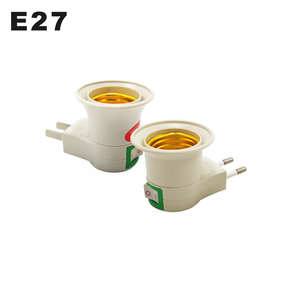 Convertidor de soporte de lámpara de montaje en pared E27, Base de lámpara con interruptor E27, tornillo de pie redondo, enchufe estadounidense y europeo con botón de encendido/apagado, enchufe macho de luz LED