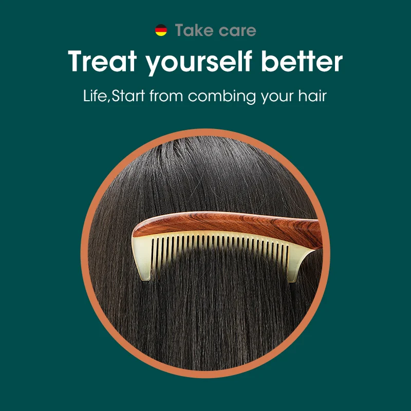 Peine MR.GREEN de Madera Natural con Estructura de Unión de Cuerno, Peine de Dientes Finos Antiestático para Masaje de Puntos de Acupuntura en la Cabeza, Regalo