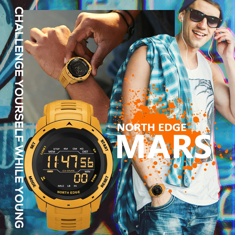 Reloj Digital NORTH EDGE para hombre y mujer, reloj deportivo con doble horario, podómetro para correr, cuenta atrás, resistente al agua, 50m, alarma, reloj militar