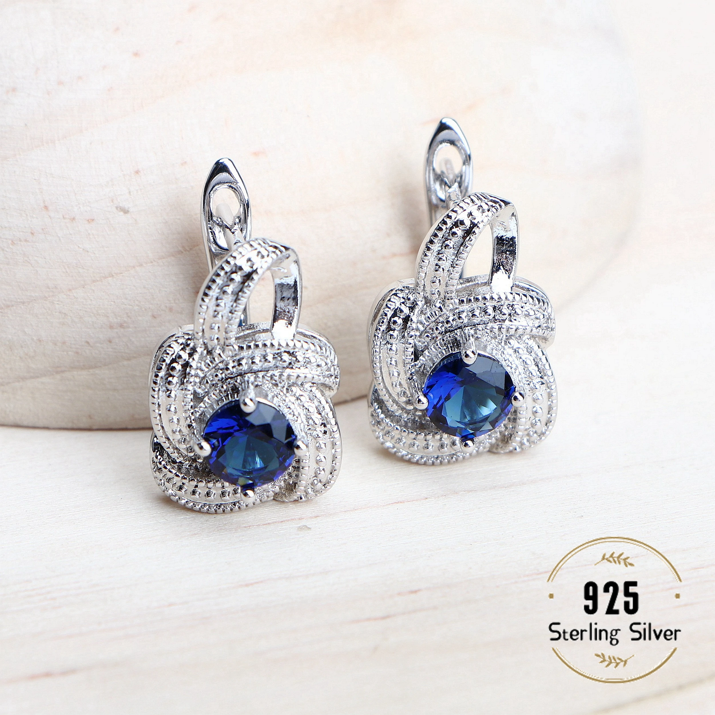 Conjuntos de joyería para mujer de circonia azul, Plata de Ley 925, joyería nupcial para boda, pendientes, anillos, pulseras, collar con colgante