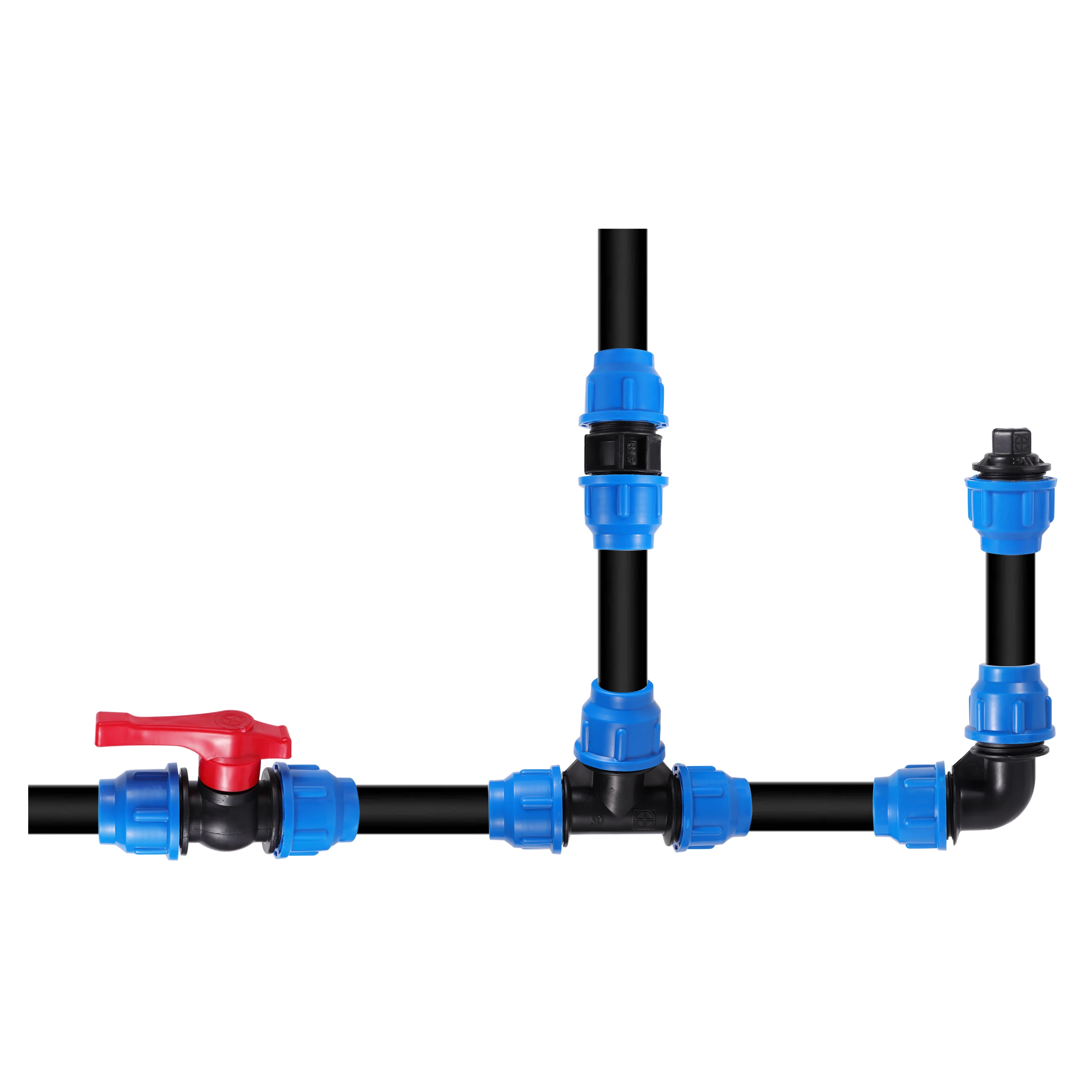 Conector reductor en T de tubo de PVC PE de 20/25/32/40/50mm, divisor de agua, conector de conversión de tubería de riego de jardín agrícola, azul