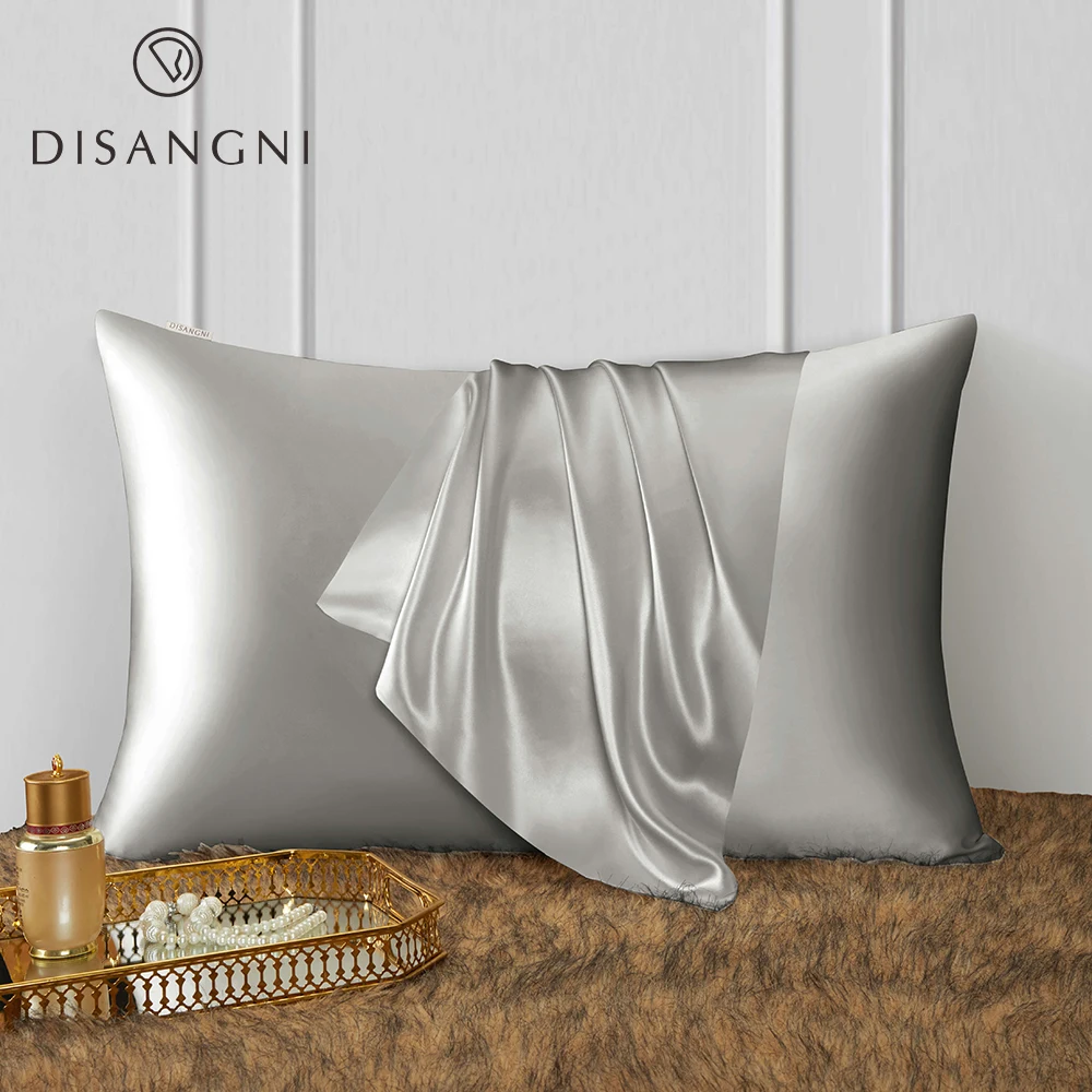 Funda de Almohada DISANGNI 22 Momme 100% Seda de Morera Pura para Cabello y Piel, Seda Natural de Doble Cara con Cierre Oculto, Suave y Delicada