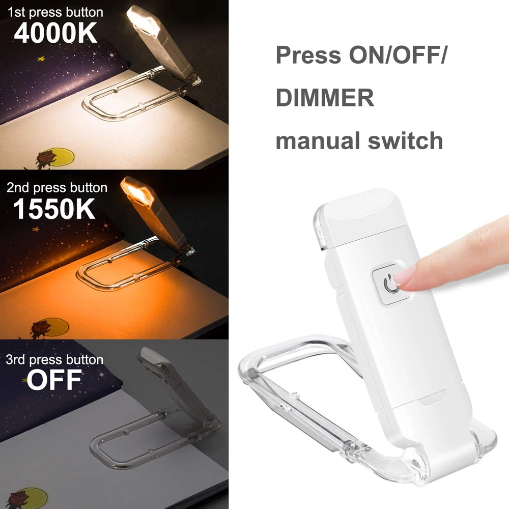 Nueva luz de lectura de libros recargable por USB, brillo ajustable, Clip LED en luz de libro, lámpara de libro para el cuidado de los ojos para niños, luz de lectura