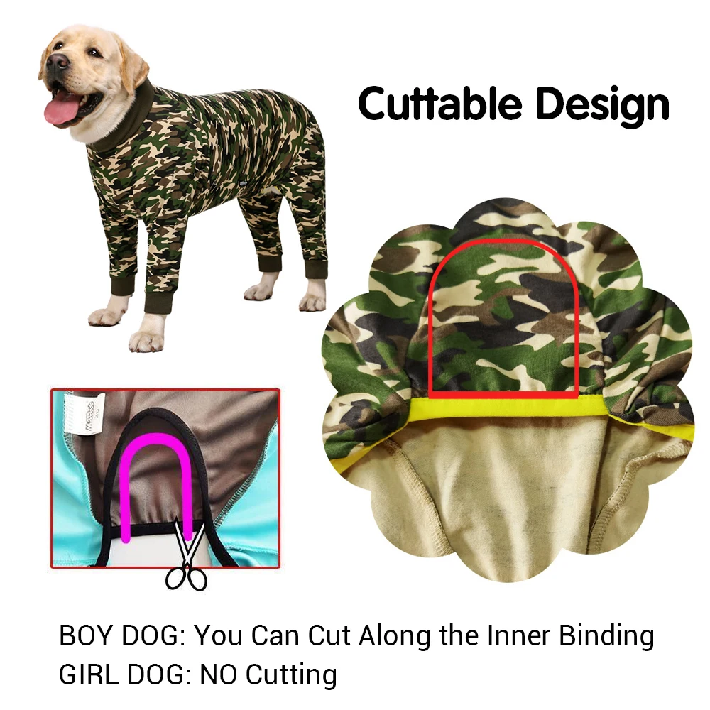 Ropa para perros, pijamas para perros medianos y grandes, mono suave y acogedor para perros, traje de recuperación para mascotas con vientre cubierto completo para niñas y niños, cortable