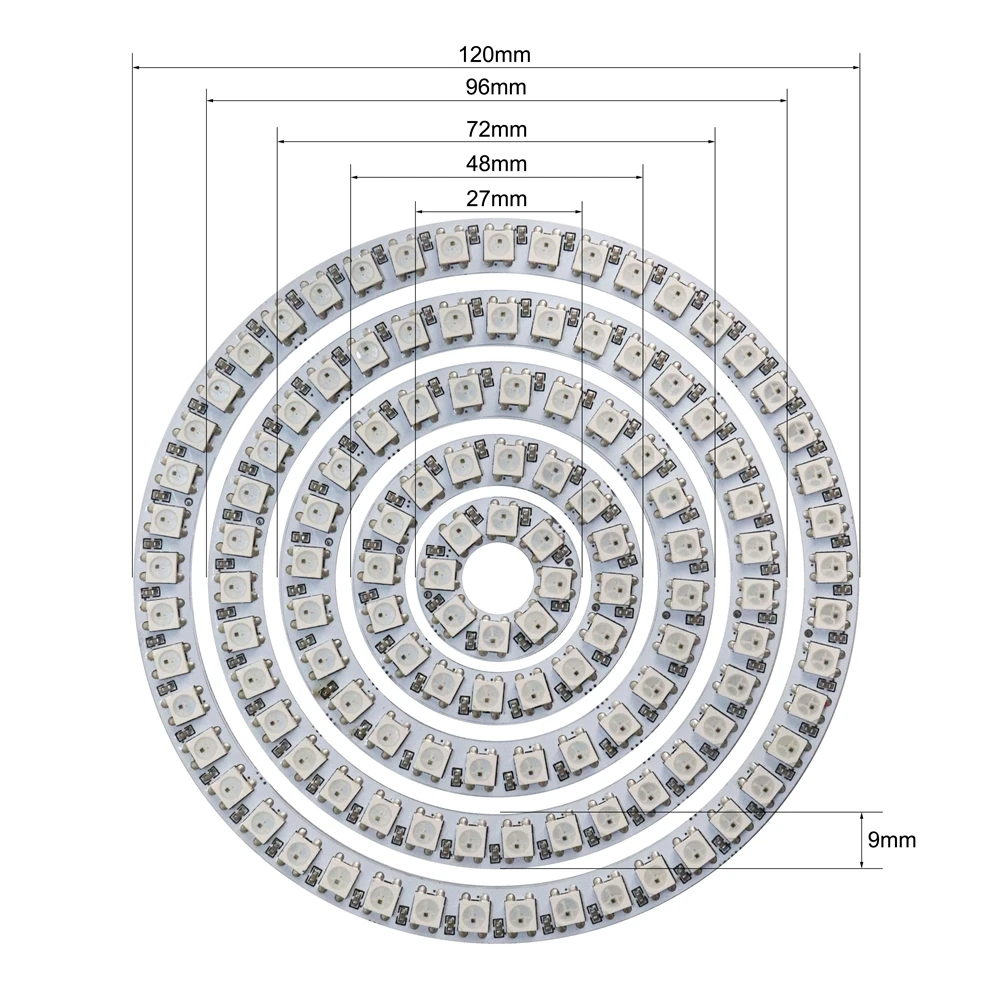 WS2812B 8/16/24/35/45 Leds Anillo de píxeles Módulos LED direccionables WS2812 IC RGB Circulo LED redondo a todo color DC5V