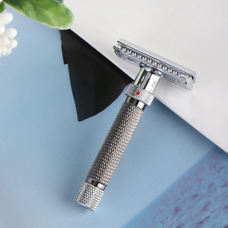 Yaqi-maquinilla de afeitar de seguridad ajustable para hombre, color cromo y bronce, corte final