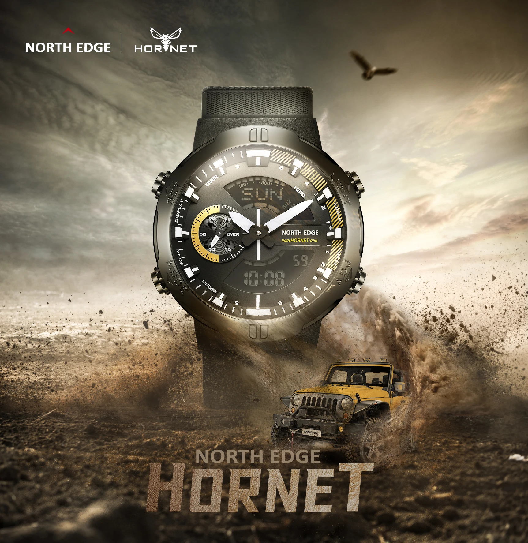 Reloj Digital para Hombre NORTH EDGE, Reloj con Hora Mundial, Cuenta Regresiva, Cronómetro, Relojes Inteligentes Militares para Hombre, Resistentes al Agua hasta 50 m