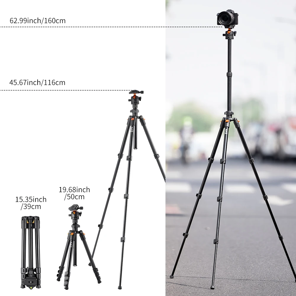 K & F Concept-trípode de cámara de 62,99 pulgadas para DSLR, trípode de viaje de aluminio portátil con cabezal de bola panorámico de 360 grados, liberación rápida
