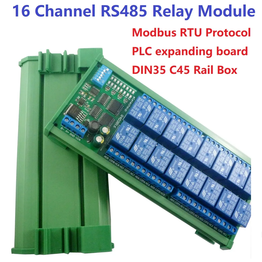 Placa de expansión PLC de 16 canales, caja de Riel DIN, módulo de relé RS485 Modbus RTU, 12V, 10A