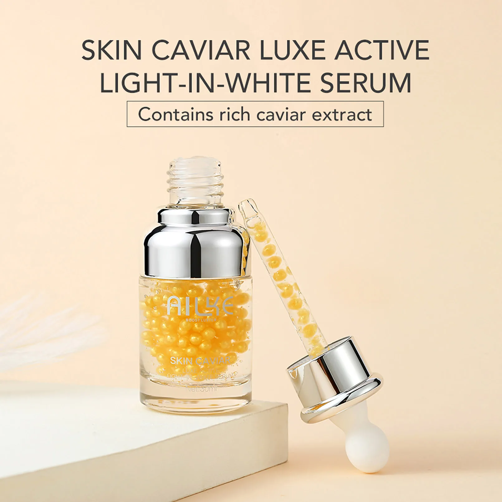 AILKE Esencia facial blanqueadora con extracto de caviar, Reduce las arrugas, líneas finas, hidrata, con suero facial de hialuronato de sodio