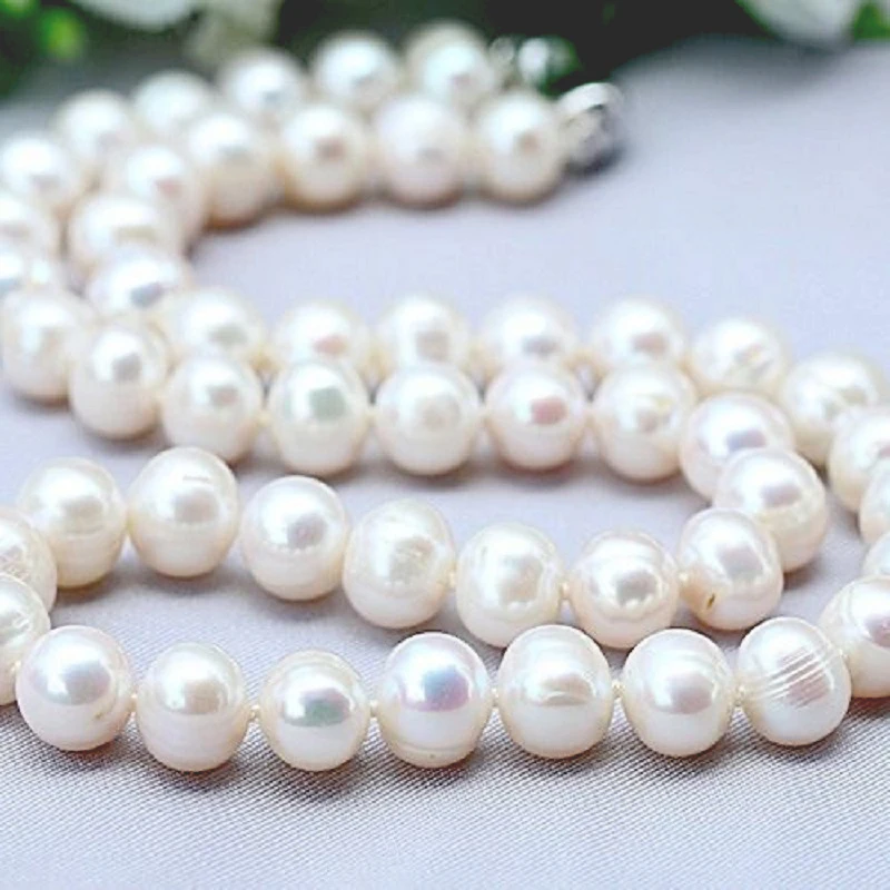 Collares de perlas naturales, joyería de perlas de agua dulce de 9-10mm, collar de plata de ley 925 para mujer, regalo de compromiso