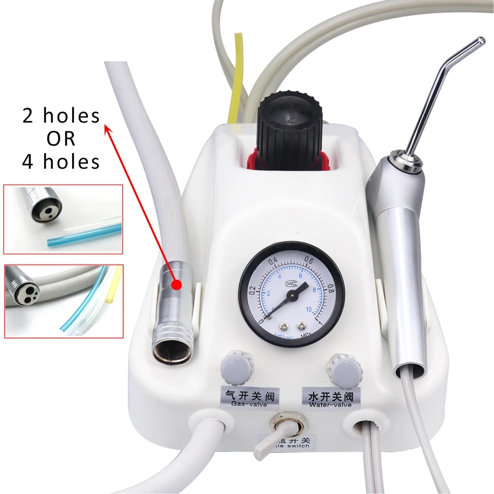 Unidad de turbina Dental portátil, con compresor de aire, jeringa de 3 vías, 2/4 orificios, tubo de mano, equipo de odontología, carcasa de plástico