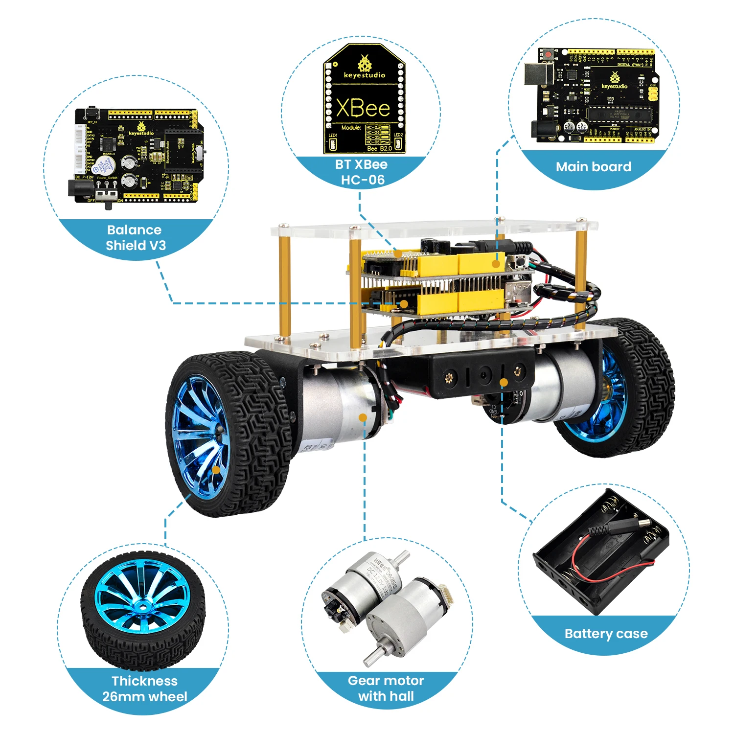 Kit de coche robot autoequilibrado Keyestudio para Arduino, coche robot autoequilibrado, kit electrónico DIY/kit de programación STEAM