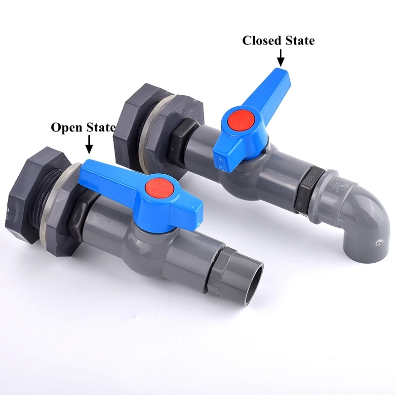 1 Juego de conector de tanque de peces de acuario de PVC de 1/2 "3/4" 1 ", válvula de junta de tubo de drenaje de agua de entrada, accesorios de mamparo para tanque de agua de riego