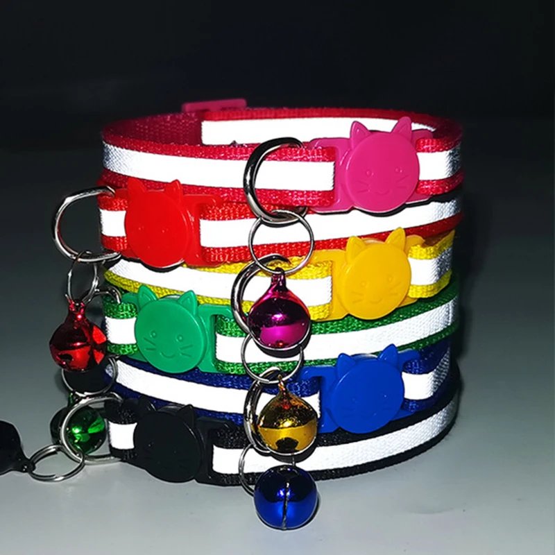 Collar reflectante con hebilla de seguridad para gatos, ajustable, personalizado, sin identificación, grabado, Collar de nailon para cachorros y gatitos