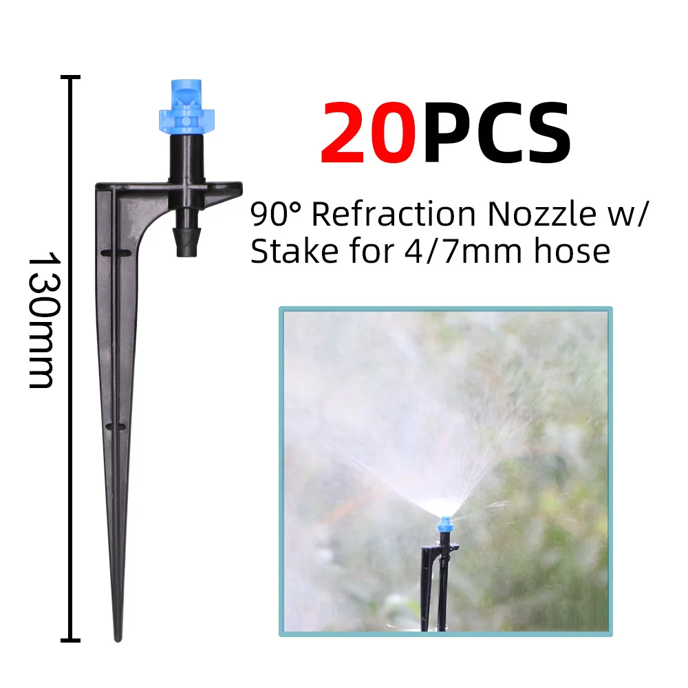 20 piezas Micro boquilla de nebulización de 90/180/360 grados, estaca de 11cm, conector de púas de 1/4 pulgadas, aspersor de riego para jardín, invernadero