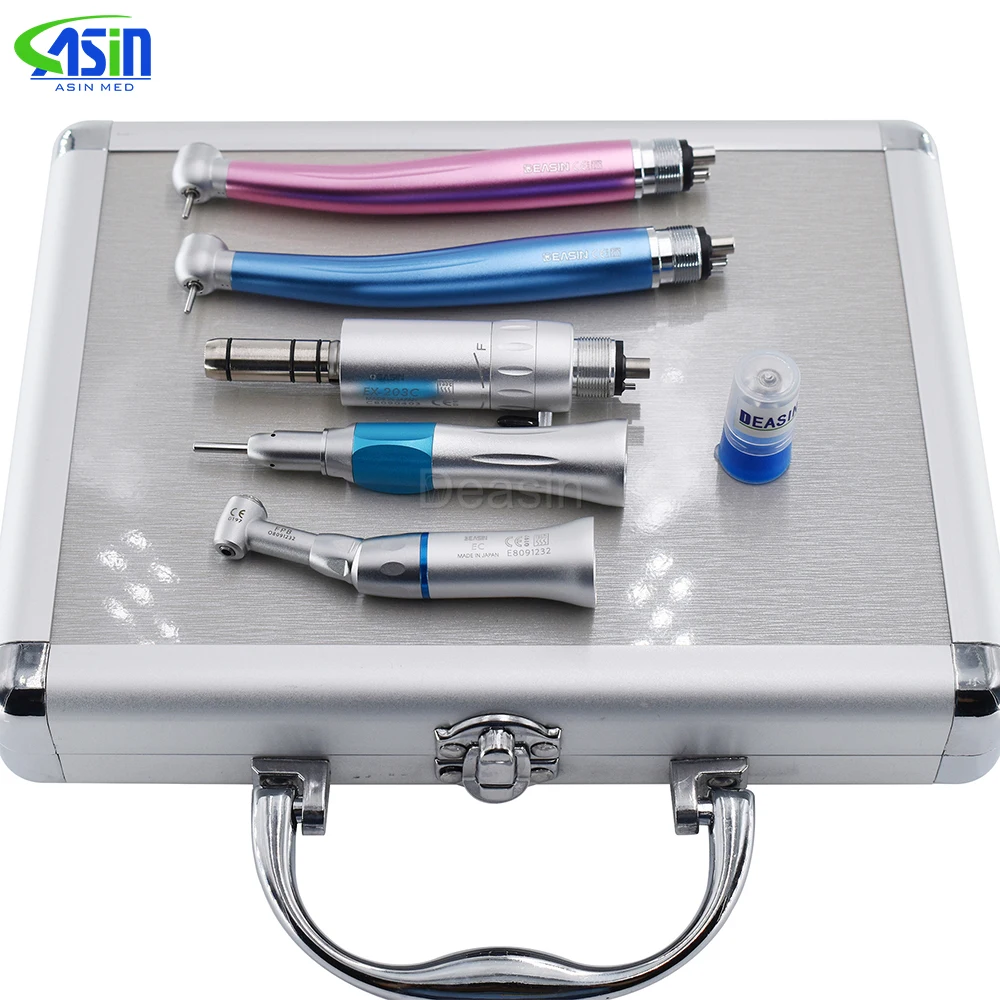 Kit de Equipo Dental: Pieza de mano de alta velocidad + Pieza de mano de baja velocidad, Contra-ángulo, Motor neumático recto tipo E de 4/2 orificios