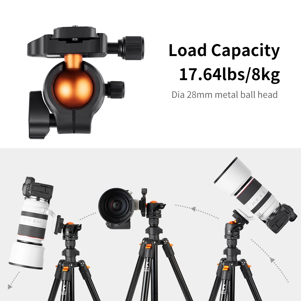K & F Concept-trípode de cámara de 62,99 pulgadas para DSLR, trípode de viaje de aluminio portátil con cabezal de bola panorámico de 360 grados, liberación rápida