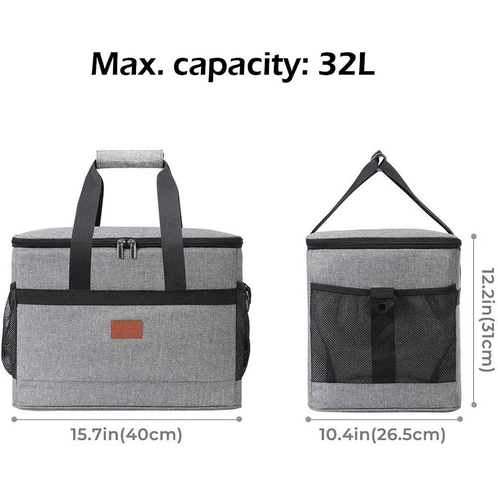 Bolsa refrigeradora suave de 32L con forro duro, bolsa grande aislada para Picnic, bolsa de refrigeración para acampar, barbacoa, actividades familiares al aire libre