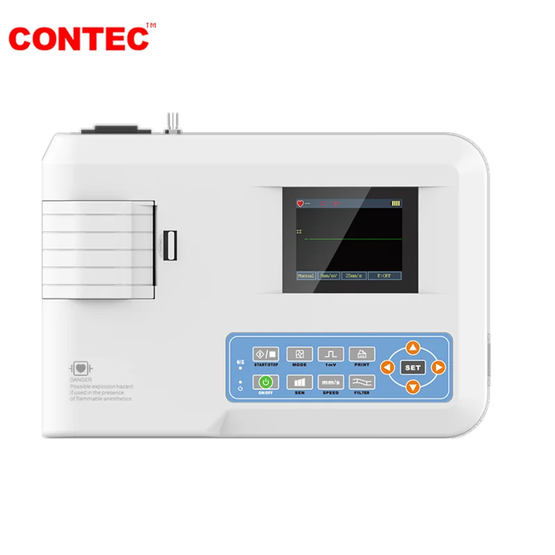CONTEC ECG100G Cable de monitor de máquina EKG de electrocardiógrafo de un solo canal portátil + impresora