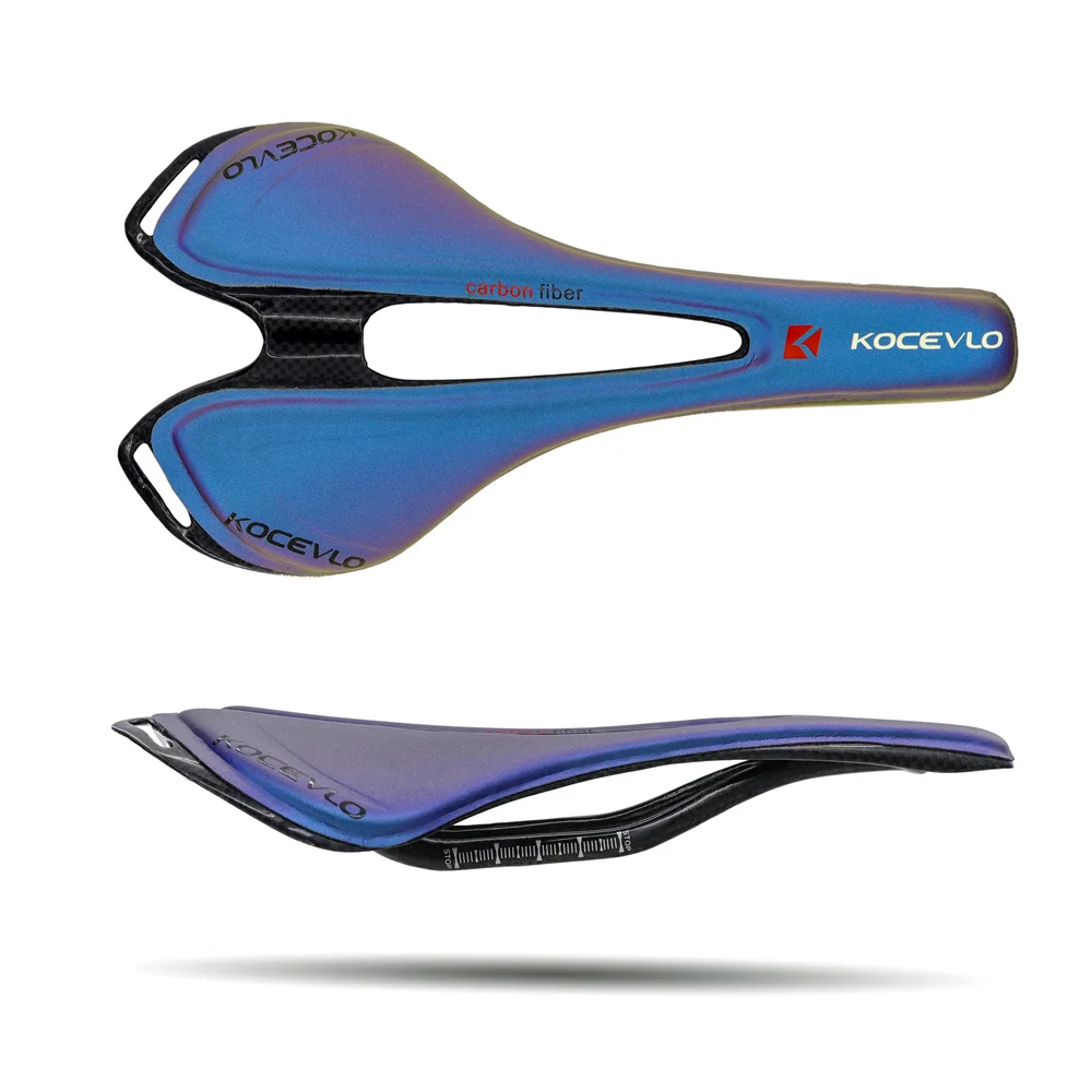 KOCEVLO-sillín de bicicleta de montaña, fibra de carbono + cuero, cojín para asiento, decoloración de bicicleta de carbono, piezas de ciclismo
