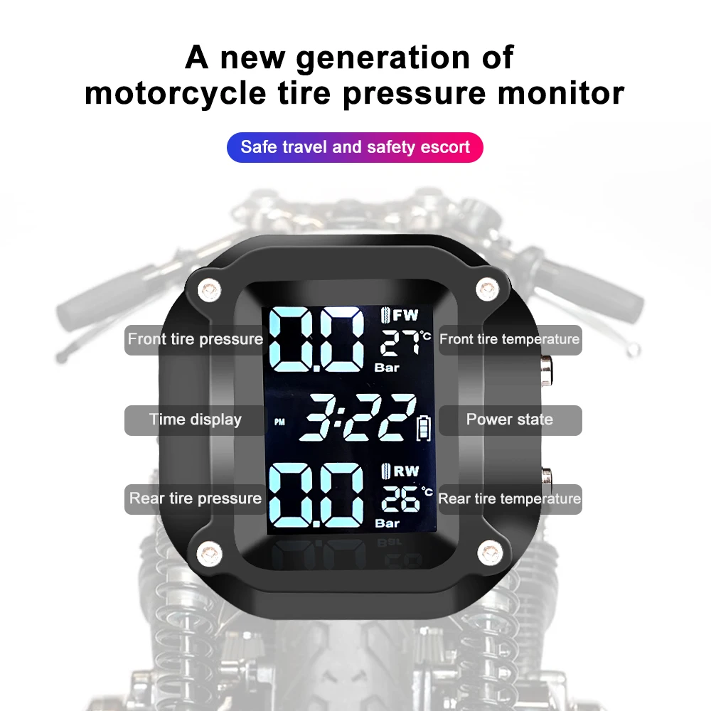 Sensores de presión de neumáticos de motocicleta Moto TMPS sistema de monitoreo de presión de neumáticos Sensor externo de neumáticos de 2 ruedas para motocicleta bicicleta