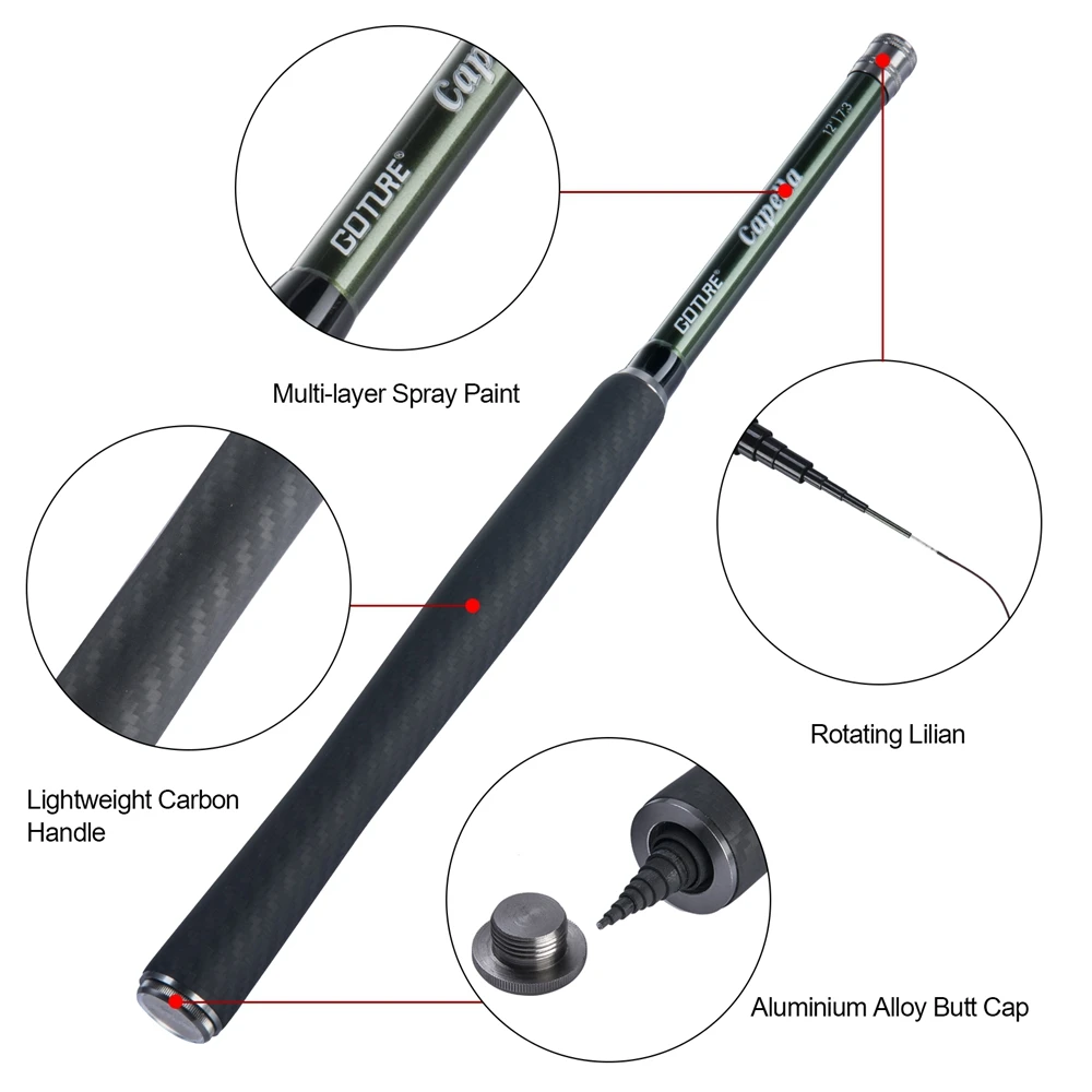 Goture-Kit de pesca Tenkara, caña de pescar con mosca de carbono ultraligera, juego de moscas Tippet de línea principal de 3,6 m, gancho y accesorios combinados