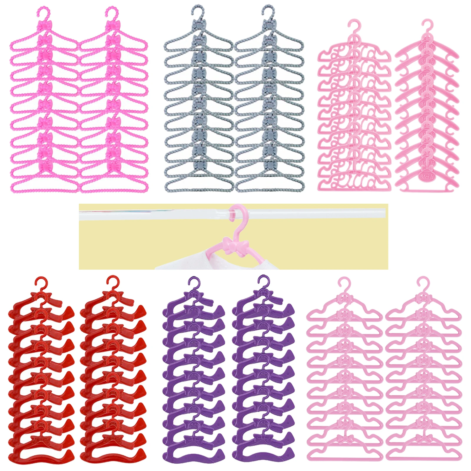 20 unids/lote perchas de plástico para muñecas lindo Mini vestido de estilo mixto accesorios de ropa para armario de muñecas de 11,5 pulgadas casa de muñecas juguetes DIY