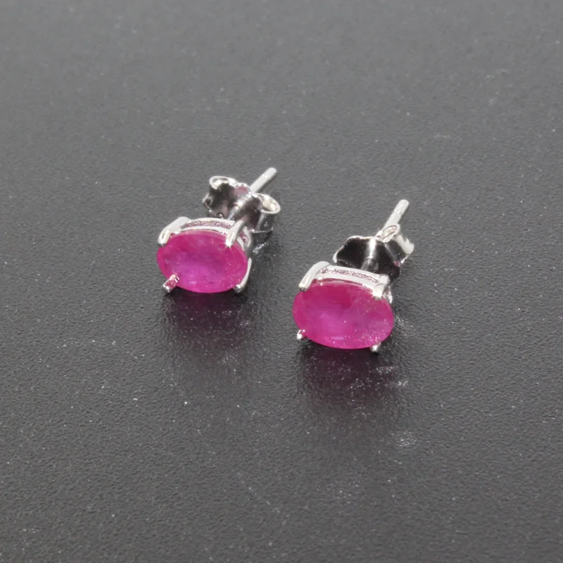 Pendientes de plata de rubí Natural, 4x6 Mm, joyería de rubí Simple, 925 Plata, rubí clásico, para boda