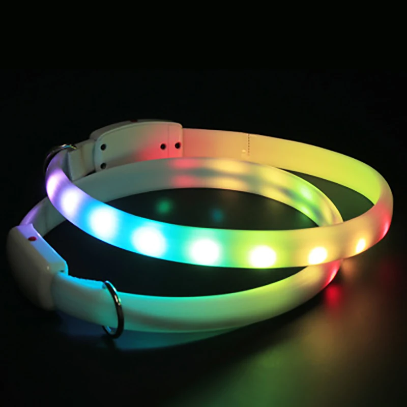 Collar de perro recargable por USB con hebilla D, luz LED, Collar brillante de seguridad nocturna, Collar intermitente luminoso para mascotas, arneses antipérdida