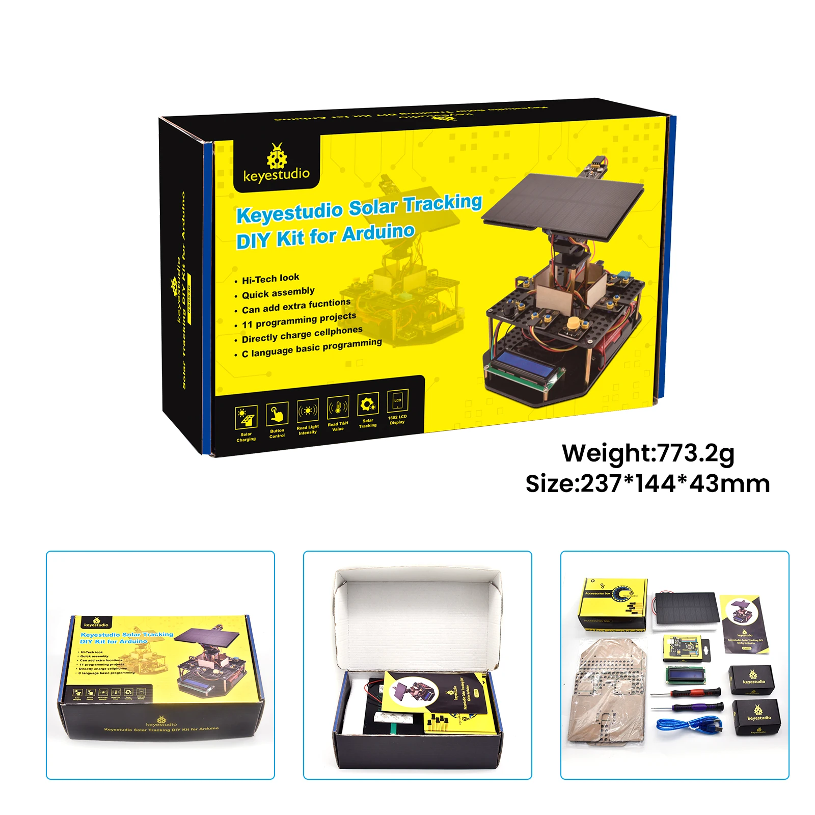 Keyestudio-Kit de seguimiento de Panel Solar, sistema de seguimiento, Kit electrónico para Arduino UNO, juguetes de programación para niños con pantalla LCD 1602